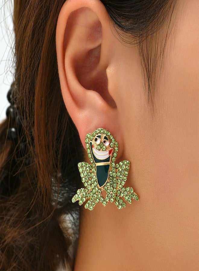 Aktully Frog Earrings for Women Vintage Rhinestone Frogs Stud Earrings Cute Funny Animal Earrings Frog Jewelry for Women (Green) - Image 3